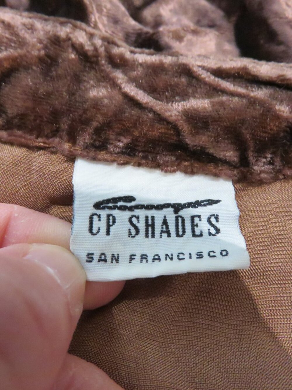 VINTAGE CP SHADES Crushed Brown Velvet Waistcoat Large 90s Lagenlook Grunge - Picture 12 of 13